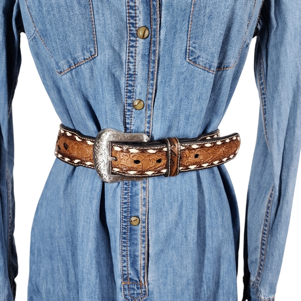 CAVENDER'S TOOLED LEATHER BELT - Picture 9 of 9